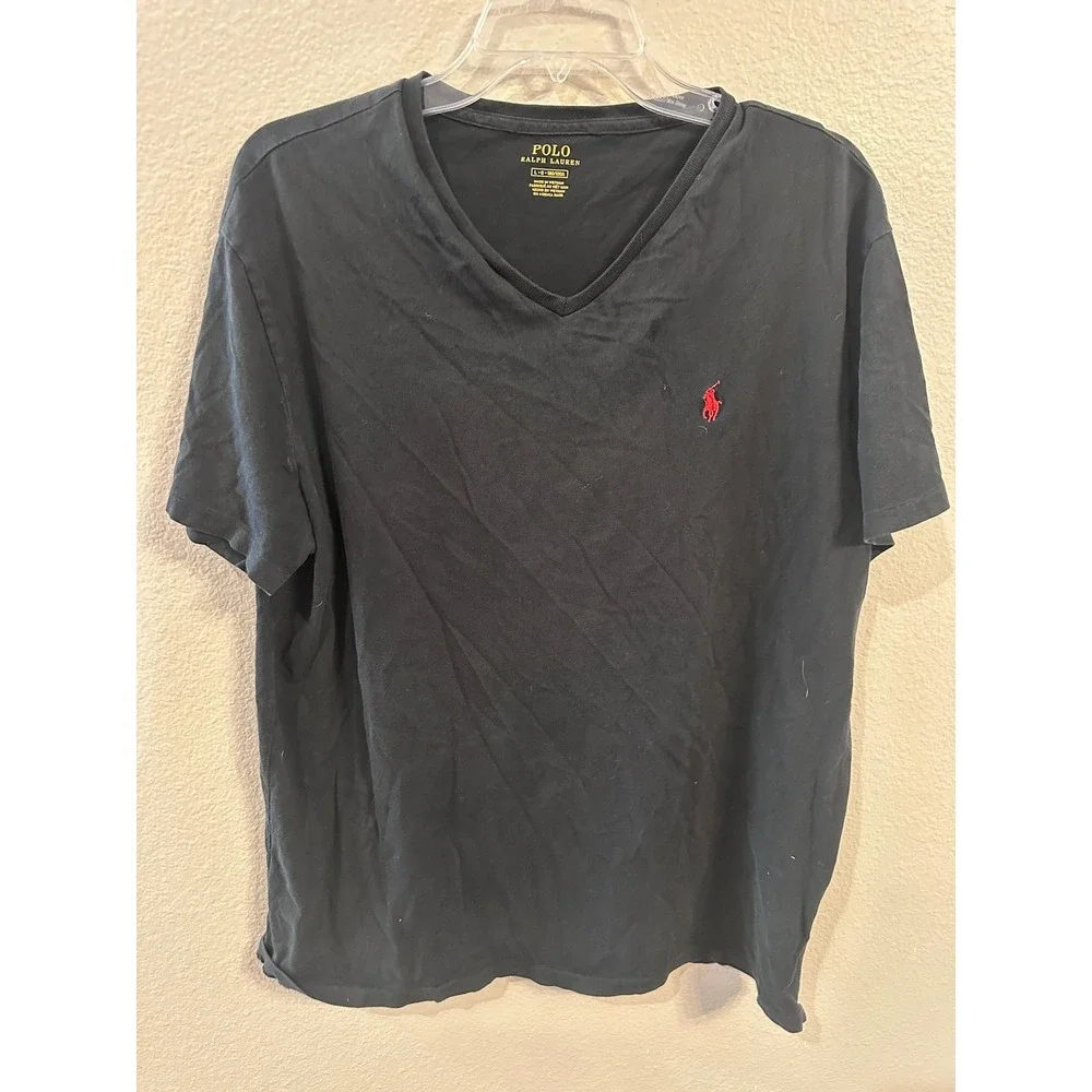 Polo Ralph Lauren V-Neck T-Shirt Red‎ Pony Logo Casual Tee Shirt Large